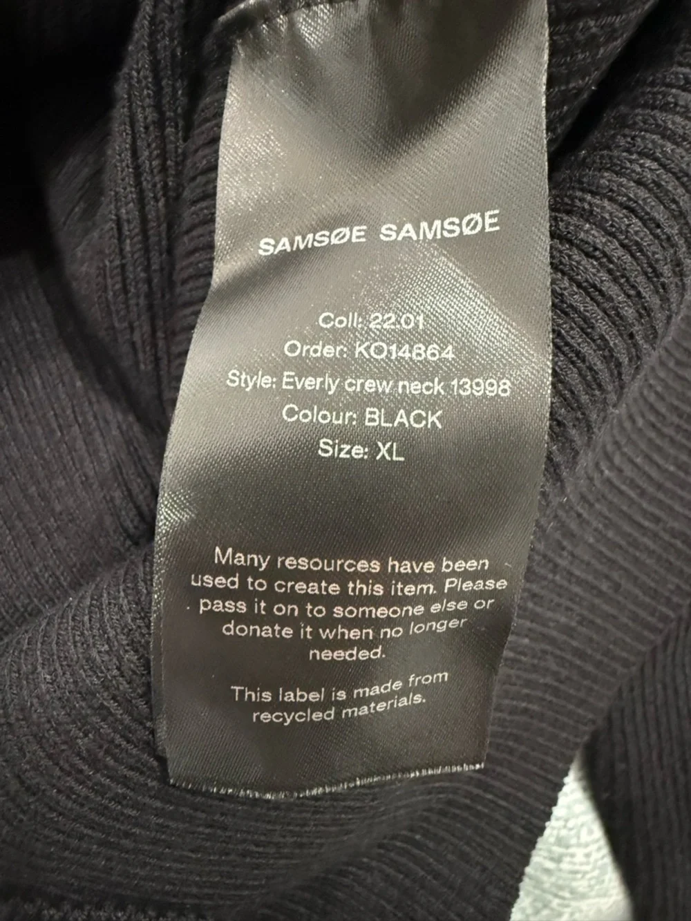 NWT SAMSOE Black ribbed cotton blend Eveley crew neck sweater w/ cut out (read)